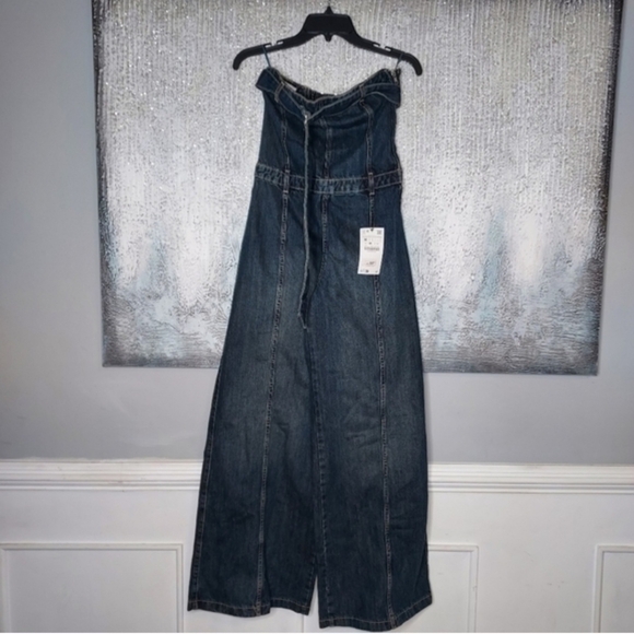 Zara TRF Strapless Dark Wash Denim Jumpsuit - Picture 2 of 6